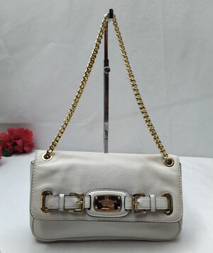 Michael Kors White Leather Credit Card Chain Strap Crossbody Shoulder Bag